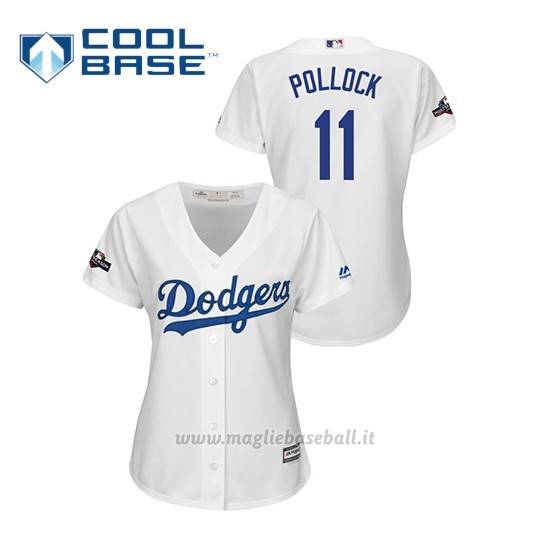 Maglia Baseball Donna Los Angeles Dodgers 11 A.j. Pollock 2019 Postseason Cool Base Bianco
